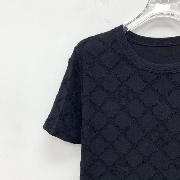 Chanel Black Diamond-Patterned Flocked Cotton Round-Neck Short-Sleeved T-Shirt S - Picture 5 of 6